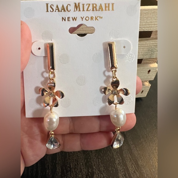 Isaac Mizrahi Flower Faux Pearl Drop Earrings - Picture 4 of 5